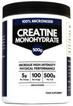 Load image into Gallery viewer, 500g Creatine Monohydrate – Big Tub – 5g per Scoop - 100 Servings - Micronised Creatine Supplement for Building Muscle and Strength Gains – Unflavoured, Dissolves Easy – Made in UK