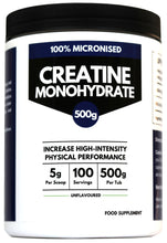 Load image into Gallery viewer, 500g Creatine Monohydrate – Big Tub – 5g per Scoop - 100 Servings - Micronised Creatine Supplement for Building Muscle and Strength Gains – Unflavoured, Dissolves Easy – Made in UK
