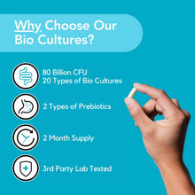 Load image into Gallery viewer, 80 Billion CFU Probiotics - 20 Strains + Prebiotics | Lactobacillus and Bifidobacterium Strains | Probiotics for Women and Men | Made in The UK – 2 Month Supply
