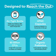 Load image into Gallery viewer, 80 Billion CFU Probiotics - 20 Strains + Prebiotics | Lactobacillus and Bifidobacterium Strains | Probiotics for Women and Men | Made in The UK – 2 Month Supply
