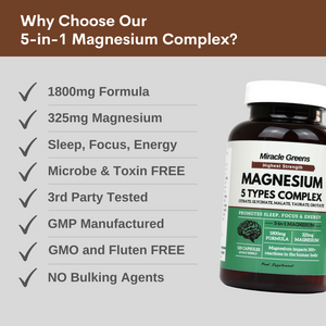 5 in 1 Magnesium Complex – Citrate, Glycinate, Malate, Taurate & Orotate – 1800mg of Magnesium providing 325mg Elemental Magnesium – For Sleep, Energy, Muscles and Stress – 120 Capsules Made in The UK