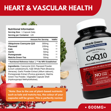 Load image into Gallery viewer, Powerful CoQ10 Complex - 300mg Max Strength, 120 Capsules | Boosted with Kale, Flaxseed, Garlic and More | High Absorption Naturally Fermented Co Enzyme Q10 for Heart Health and Energy | Made in UK
