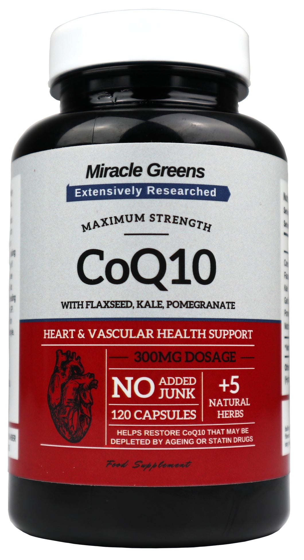 Powerful CoQ10 Complex - 300mg Max Strength, 120 Capsules | Boosted with Kale, Flaxseed, Garlic and More | High Absorption Naturally Fermented Co Enzyme Q10 for Heart Health and Energy | Made in UK